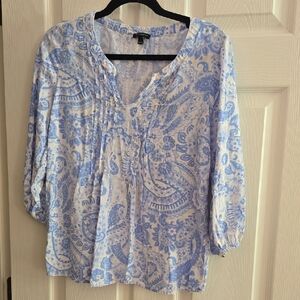 Talbots Light Blue and White Paisley Blouse